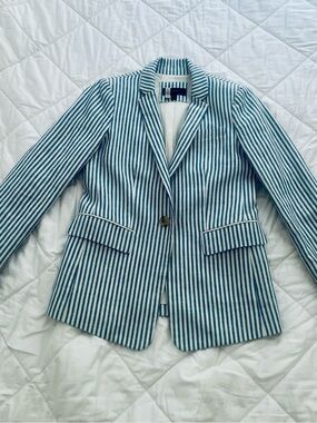 J. Crew Blue and White Striped Linen Blazer EUC